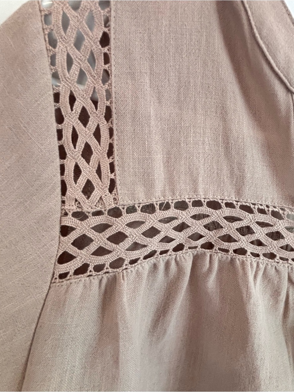 Adrianna Papell Taupe Crochet-Trim Button Front Blouse - Picture 5 of 6
